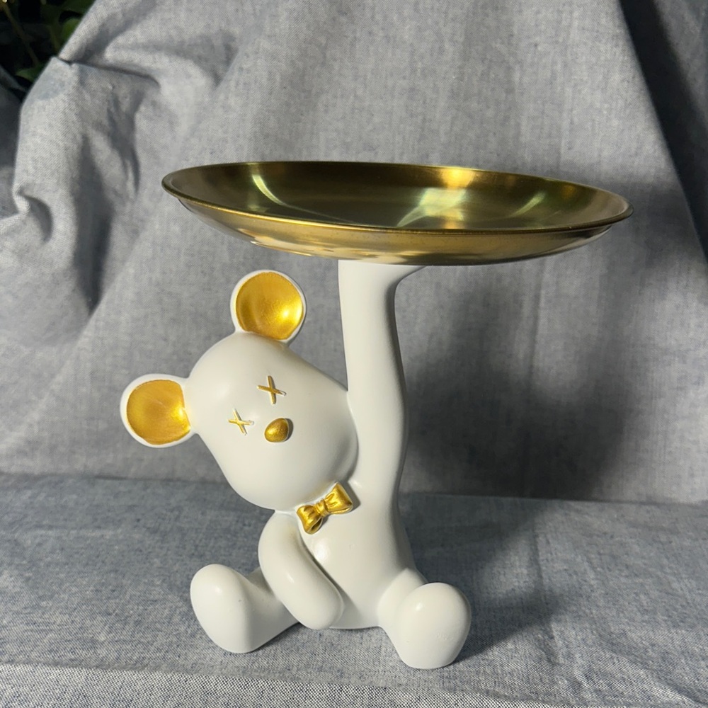 Gold and White Bear Vanity Tray